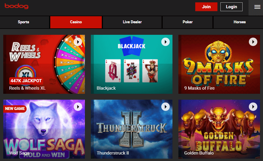 Bodog Canada slots selection