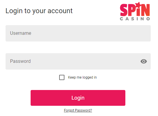 Spin Casino Log In form