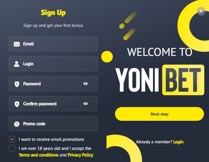 Yonibet Casino registration