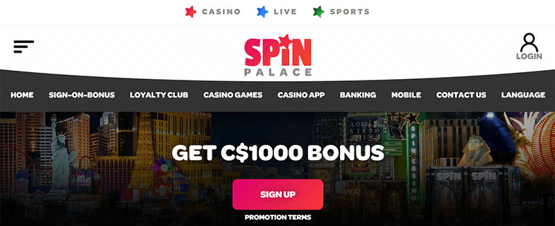 Spin Palace Casino Homepage