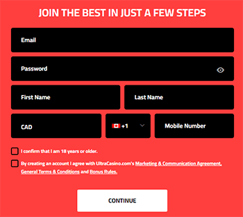 Ultra Casino Canada Registration Form